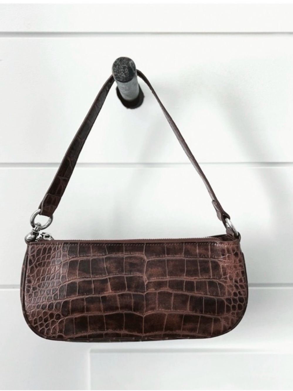 Brown Croc-Embossed Shoulder Bag - Women's Handbag